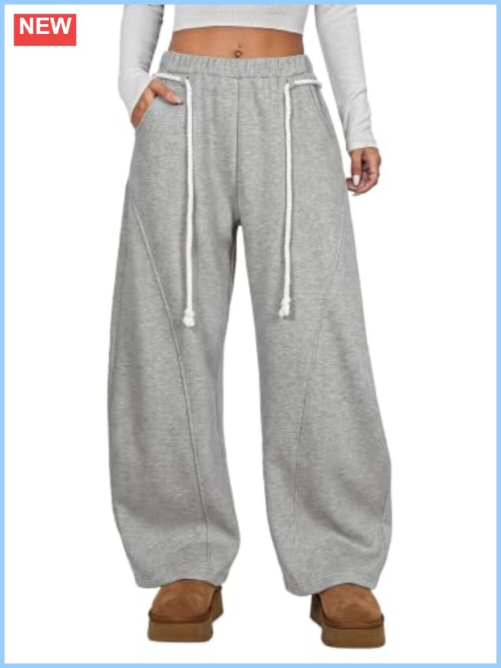 Fleece Lined Barrel Leg Sweatpants Wide Leg Baggy Pockets Drawstring